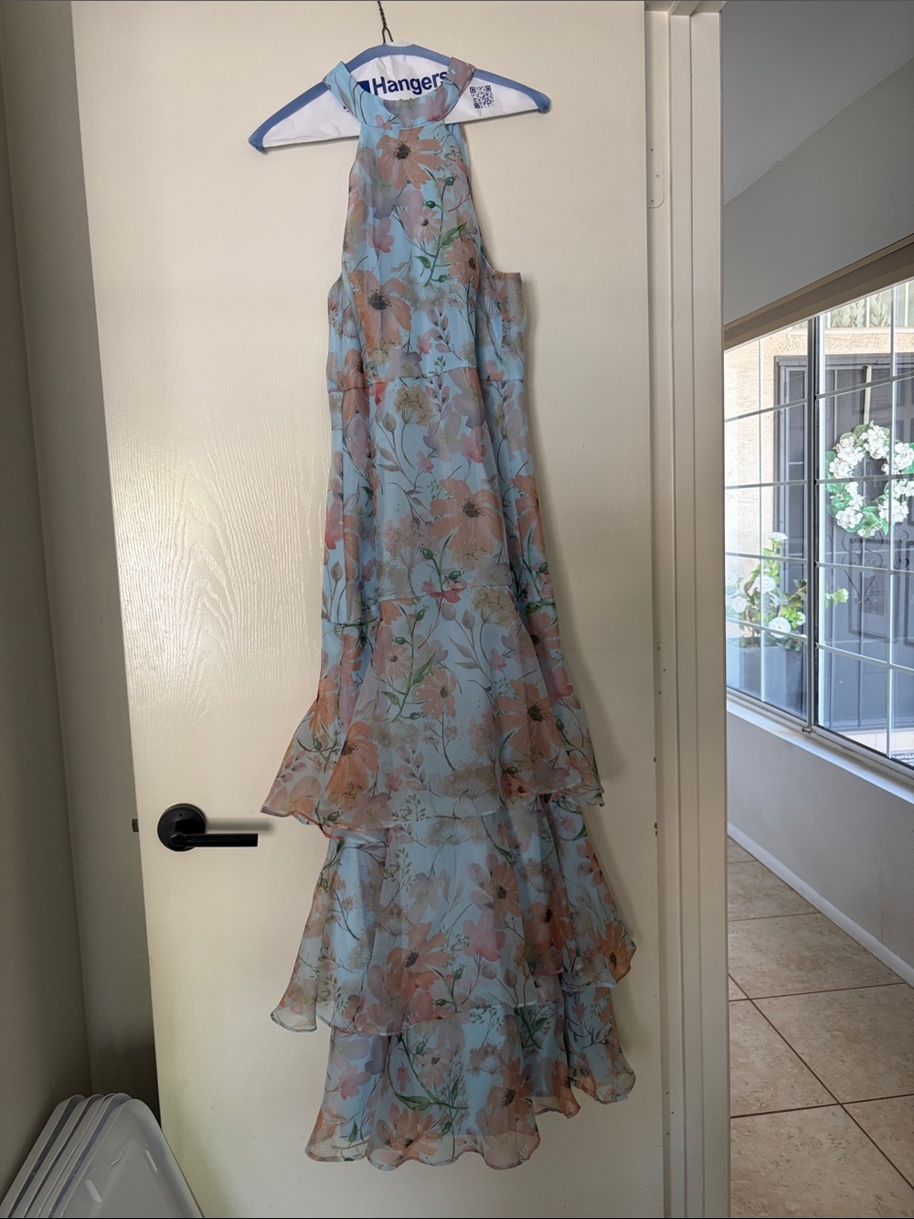 Lulu's Sky Blue Floral Halter Tiered Maxi Dress